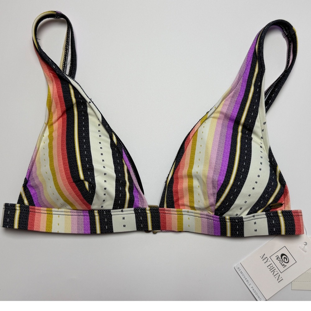 Rip Curl Sayulita Halter Bikini Top Multi Color Stripe Womens Size M NEW
